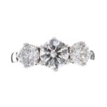 18CT WHITE GOLD THREE STONE DIAMOND RING