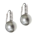 18CT WHITE GOLD TAHITIAN PEARL AND DIAMOND EARRINGS