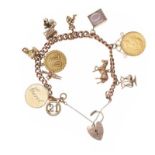 9CT GOLD CHARM BRACELET WITH 1887 FULL SOVEREIGN COIN
