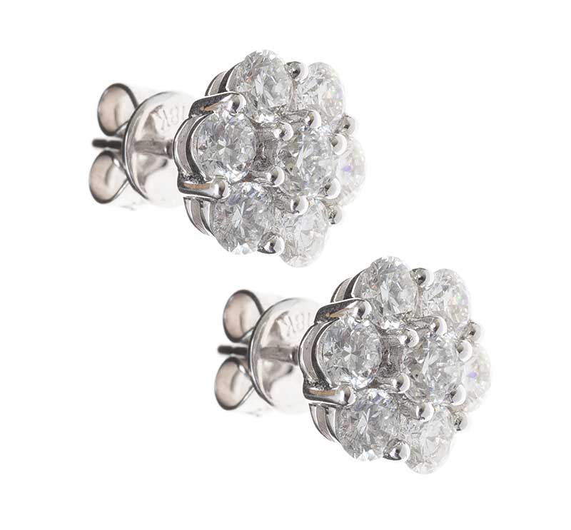 18CT WHITE GOLD DIAMOND CLUSTER EARRINGS - Image 2 of 3