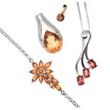 SUITE OF STERLING SILVER JEWELLERY IN HUES OF ORANGE