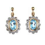 9CT GOLD BLUE TOPAZ AND DIAMOND DROP EARRINGS
