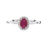 18CT WHITE GOLD RUBY AND DIAMOND RING