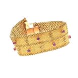 18CT GOLD MESH BRACELET SET WITH RUBY