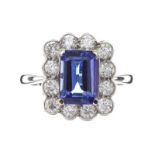 18CT WHITE GOLD TANZANITE AND DIAMOND CLUSTER RING