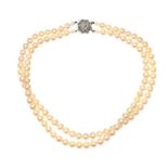 DOUBLE STRAND OF CULTURED PEARLS WITH MARCASITE-SET SILVER CLASP