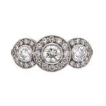 18CT WHITE GOLD TRIPLE CLUSTER RING