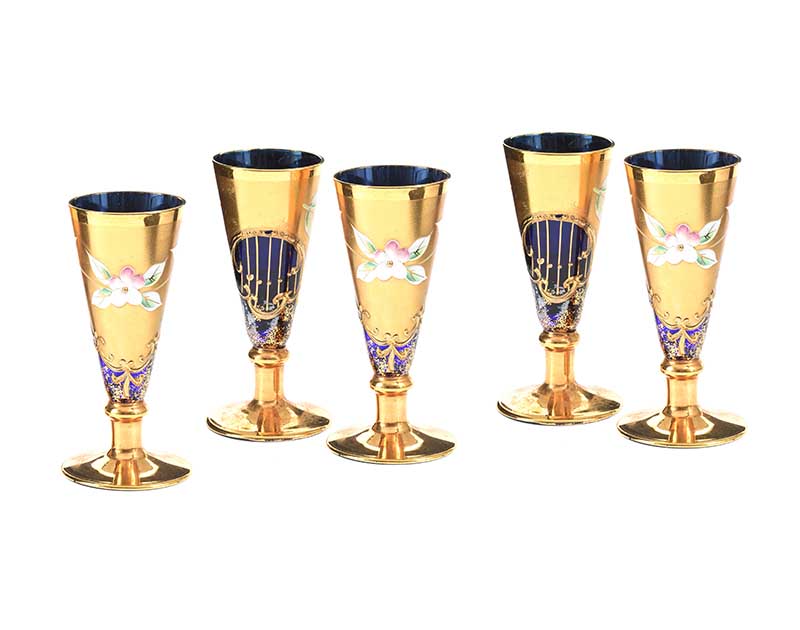 SET OF FIVE FLORAL SMALL GLASSES