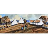 Patrick Murphy - POTATO GATHERING - Oil on Board - 8.5 x 21.5 inches - Signed
