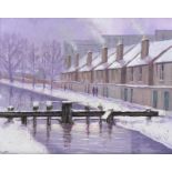 Sean Loughrey - SNOWY ROYAL CANAL, DUBLIN - Oil on Board - 10 x 12 inches - Signed