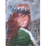 Irish School - GIRL IN A GREEN BLOUSE - Mixed Media - 9 x 6.5 inches - Unsigned