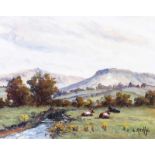 Liam Reilly - CATTLE RESTING BY A RIVER - Oil on Board - 8 x 10 inches - Signed