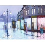 Barry Hilton - RAINEY NIGHT, PARIS STREET - Oil on Canvas - 12 x 16 inches - Signed