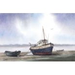 John Coward - TUG BOAT ON THE RIVER ORWELL, SUFFOLK - Watercolour Drawing - 9 x 13 inches - Signed