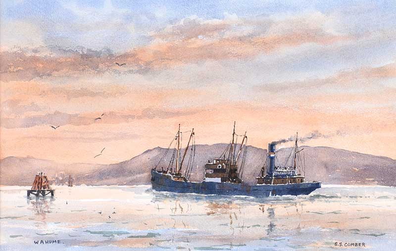 William A. Hume - SS COMBER, KELLY'S COAL BOAT - Watercolour Drawing - 10 x 15 inches - Signed