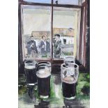 Eileen McKeown - IRISH COUNTRY PUB, A PINT OUTSIDE - Acrylic on Canvas - 30 x 20 inches - Signed