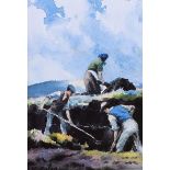 Charles McAuley - CUTTING TURF - Coloured Print - 8 x 6 inches - Unsigned