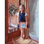 Rowland Davidson - GIRL HOLDING A BOOK - Acrylic on Canvas - 20 x 16 inches - Signed