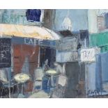 S. Ishiri - CAFE, PARIS STREET - Oil on Canvas - 18 x 21.5 inches - Signed
