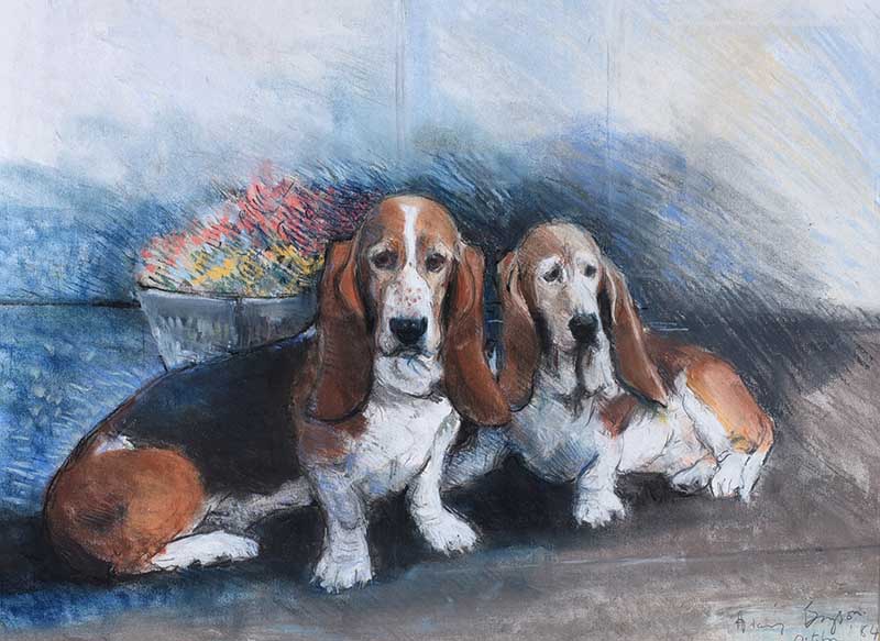 Hilary Bryson - TWO BASSETT HOUNDS - Pastel on Paper - 14 x 19 inches - Signed