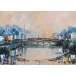 Niall Campion - THE HA'PENNY BRIDGE, DUBLIN - Oil on Canvas - 20 x 28 inches - Signed