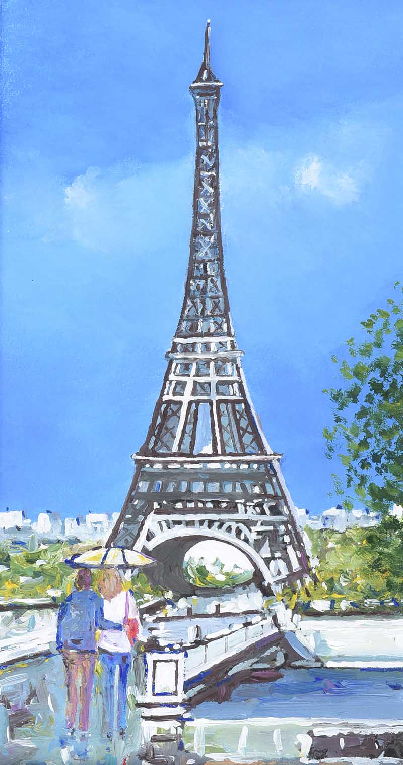 Sean Lorinyenko - THE EIFFEL TOWER, PARIS - Watercolour Drawing - 15.5 x 8 inches - Signed