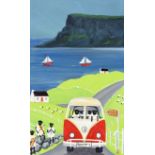 Andy Pat - ANDY PAT'S WANDERING SHEEP CAMPER VAN VACATION ON THE ANTRIM COAST - Oil on Board - 16