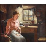 Tom McEwan - PEELING APPLES - Oil on Canvas - 10 x 12 inches - Signed