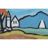 Markey Robinson - AT THE FOOT OF THE MOUNTAINS - Gouache on Board - 6.5 x 10 inches - Signed