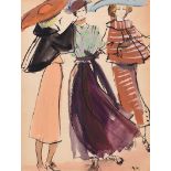 Gladys Maccabe, HRUA - WINTER STYLE, THREE FASHION MODELS - Watercolour Drawing - 12 x 9.5