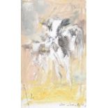 Con Campbell - TWO NEWBORN CALVES - Oil on Board - 8 x 5 inches - Signed