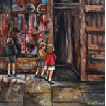John Stewart - THE OLD SWEET SHOP - Oil on Canvas - 16 x 16 inches - Signed