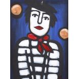 Irish School - CLOWN WITH THE RED SCARF - Oil on Board - 16 x 12 inches - Signed
