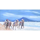 Sean Lorinyenko - RACING ON TRAMORE BEACH, DOWNINGS - Watercolour Drawing - 8 x 15.5 inches -