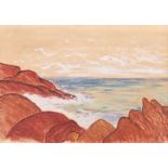 Irish School - RED ROCKS & SEA - Oil on Board - 10 x 14 inches - Signed