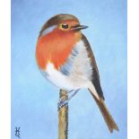 Irish School - WINTER ROBIN - Oil on Board - 6 x 5 inches - Signed in Monogram