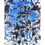 Ken Giles - BLACK ON BLUE - Acrylic on Canvas - 43 x 35 inches - Signed