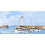 Frank Fitzsimons - DONAGHADEE HARBOUR - Oil on Board - 16 x 30 inches - Signed