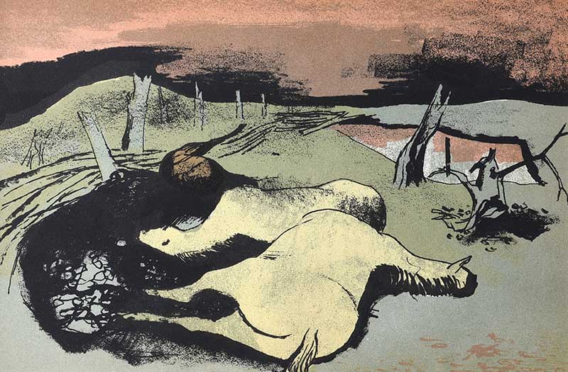 William Scott, RA - FALLEN HORSES - Coloured Lithograph - 5 x 8 inches - Unsigned