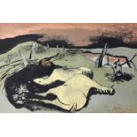 William Scott, RA - FALLEN HORSES - Coloured Lithograph - 5 x 8 inches - Unsigned