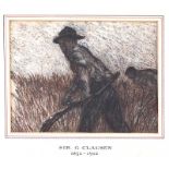 After George Clausen - WORKING IN THE FIELD - Mixed Media - 4 x 5.5 inches - Unsigned