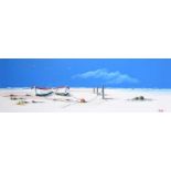 David Howes - BEACHED BOATS - Oil on Canvas - 16 x 47 inches - Signed