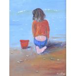 Marjorie Wilson - THE RED BUCKET - Oil on Board - 10 x 8 inches - Signed