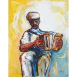 James McCann - THE MALIN BOX PLAYER - Oil on Canvas - 12 x 10 inches - Signed