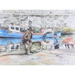 Fraser King - FISHERMEN CARNLOUGH - Watercolour Drawing - 10 x 13 inches - Signed