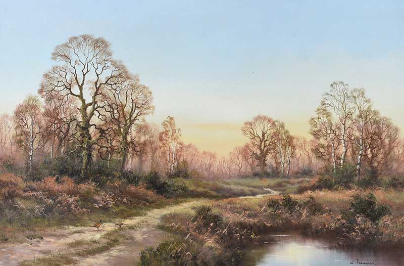 Wendy Reeves - PHEASANTS ON THE PATH BY THE RIVER - Oil on Canvas - 20 x 30 inches - Signed