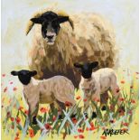 Ronald Keefer - SPRING LAMBS - Oil on Board - 12 x 12 inches - Signed