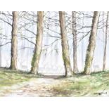 Andy Saunders - MISTY WOODS & STAGS - Watercolour Drawing - 8 x 10 inches - Signed