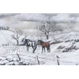 Irish School - HORSE IN A WINTER LANDSCAPE - Mixed Media - 11 x 16 inches - Signed