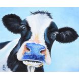 Irish School - CURIOUS COW II - Oil on Board - 5 x 6 inches - Signed in Monogram